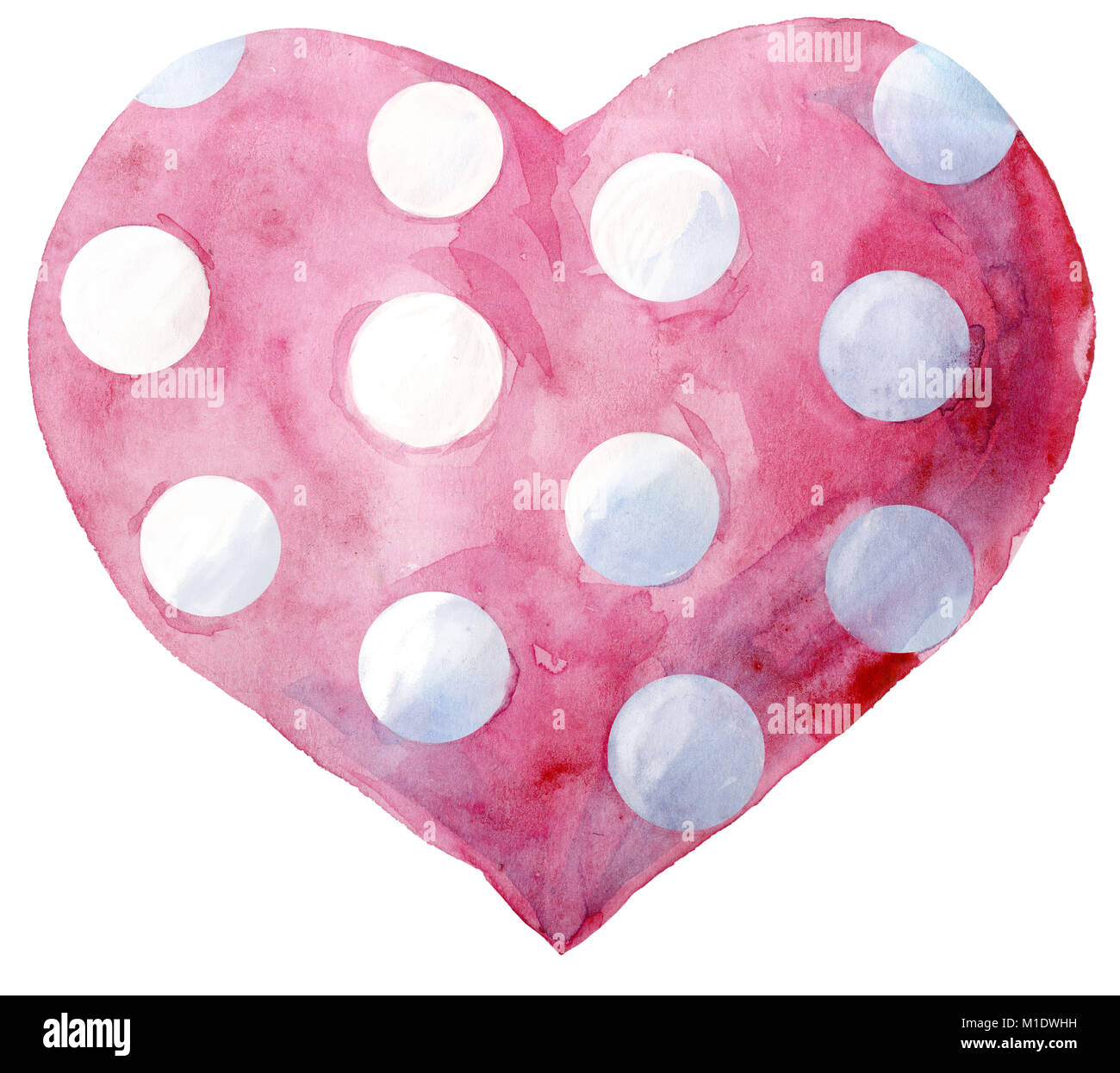 Watercolor pink heart with polka dots on a white background Stock Photo ...