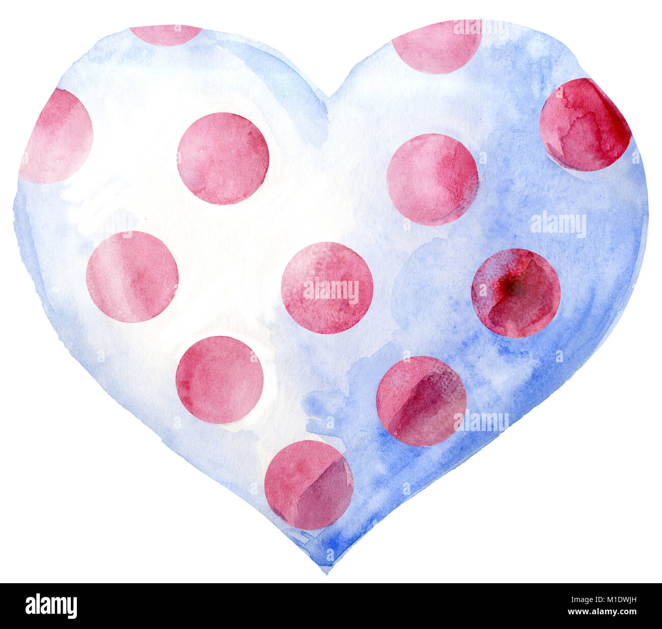 Watercolor white heart with pink polka dots on a white background Stock ...