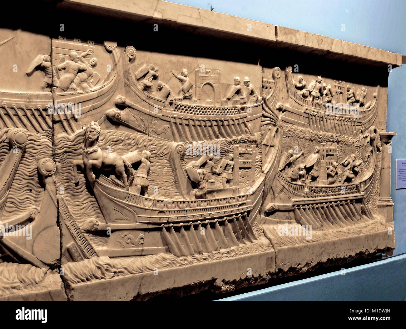 Roman relief, Naval Battle of Actium, 1st century, Duques de Cardona Collection, Cordoba, Region of Andalusia, Spain, Europe Stock Photo