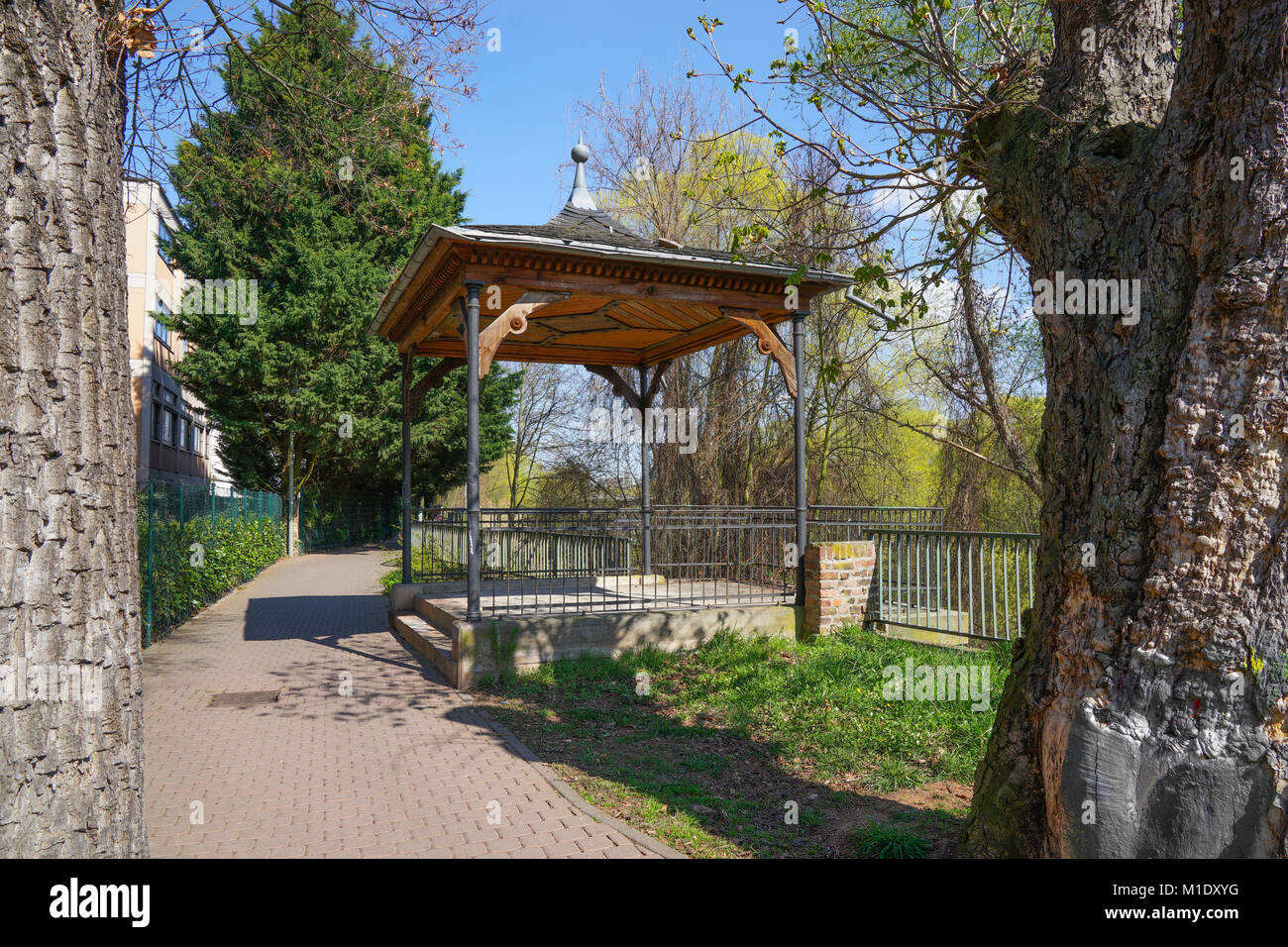 Pavilion along the promenade path along the Nahe River Bad Kreuznach Stock Photo