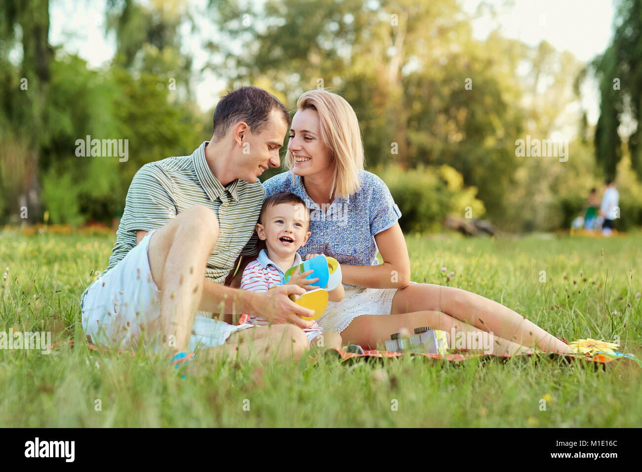 Happy family in nature.  Stock Photo