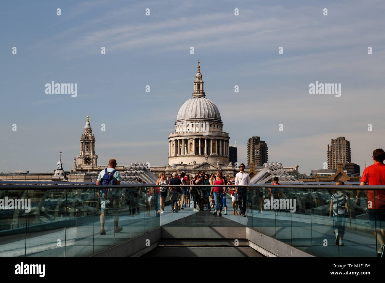 Looking at St. Paul's Cathedral from Millennium Bridge Stock Photo