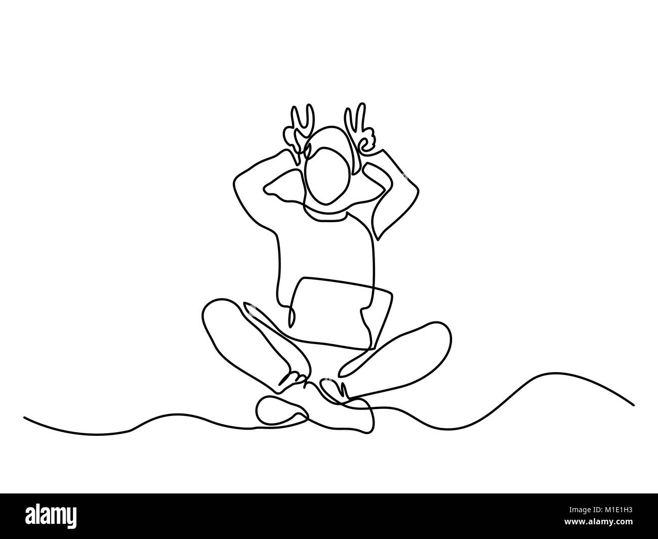 Woman with laptop showing horns gesture Stock Vector