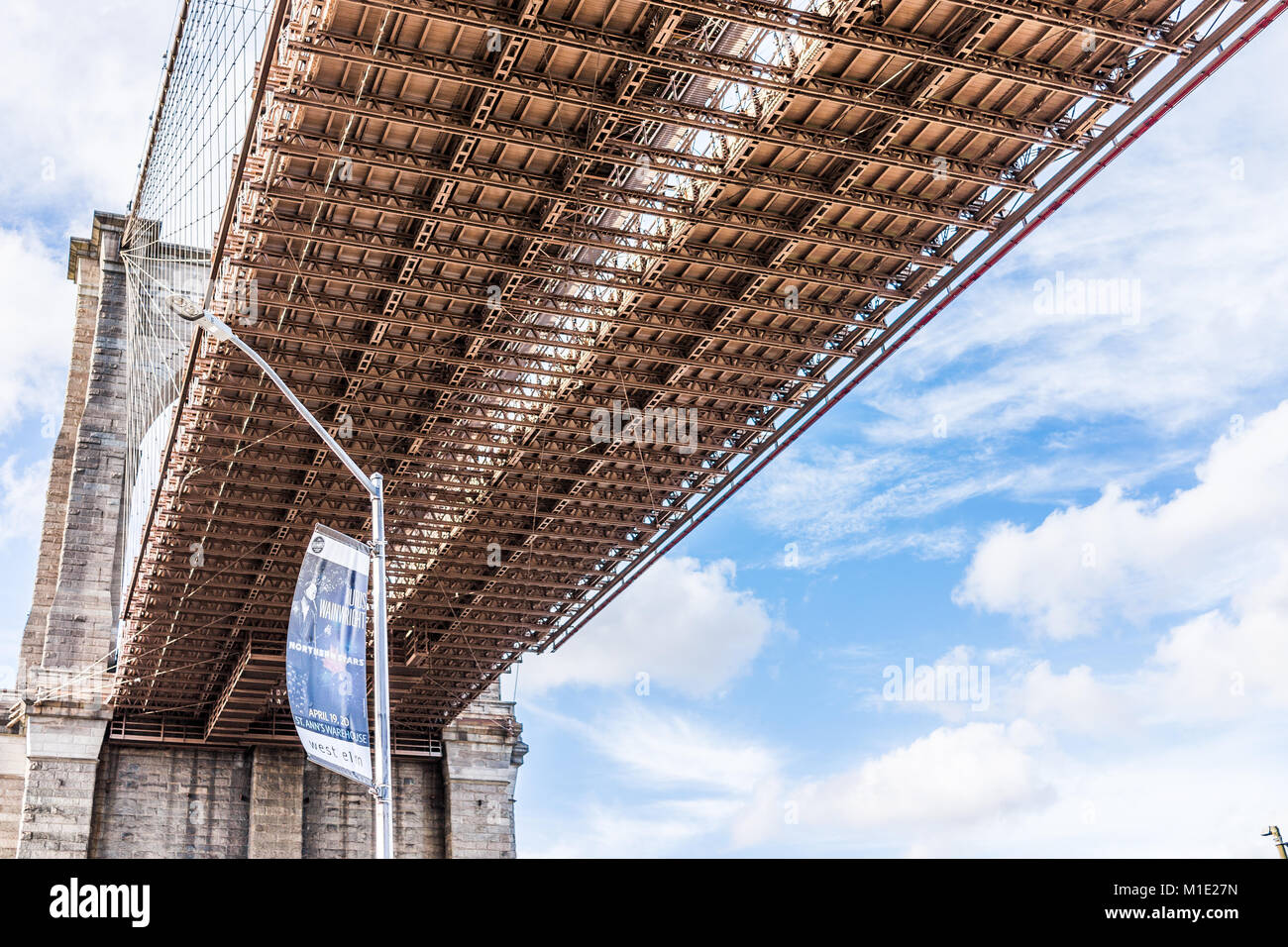 Closeup isolated view of under Brooklyn Bridge outside exterior