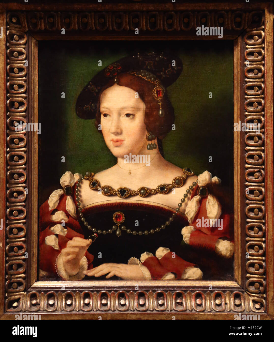 Portrait of Eleanor of Austria(1498-1558) Queen of France and Portugal. Painted by Joos van Cleeve in 1530 - 1540. Stock Photo