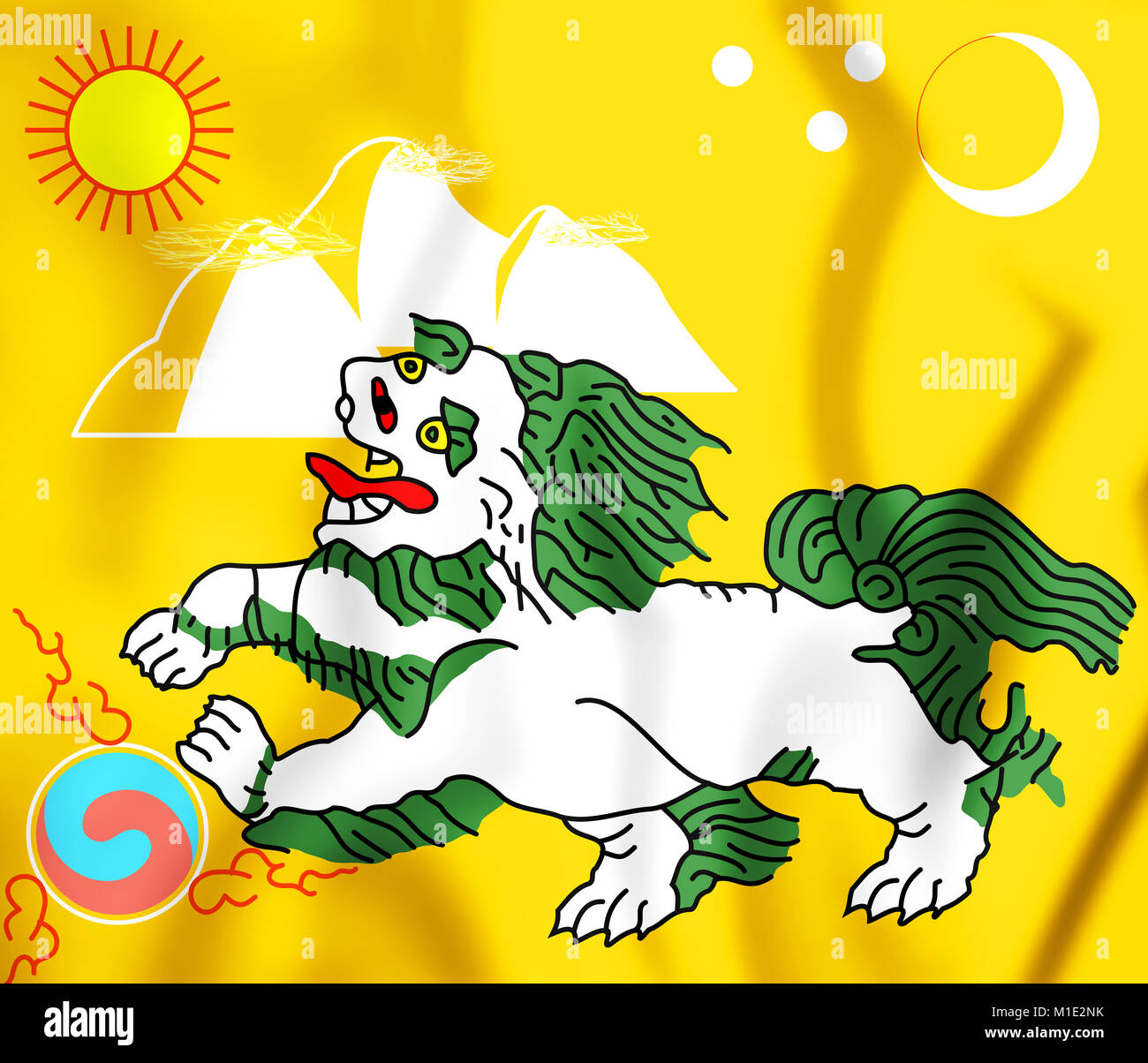 3D Flag of Tibet (1920-1925). 3D Illustration. Stock Photo