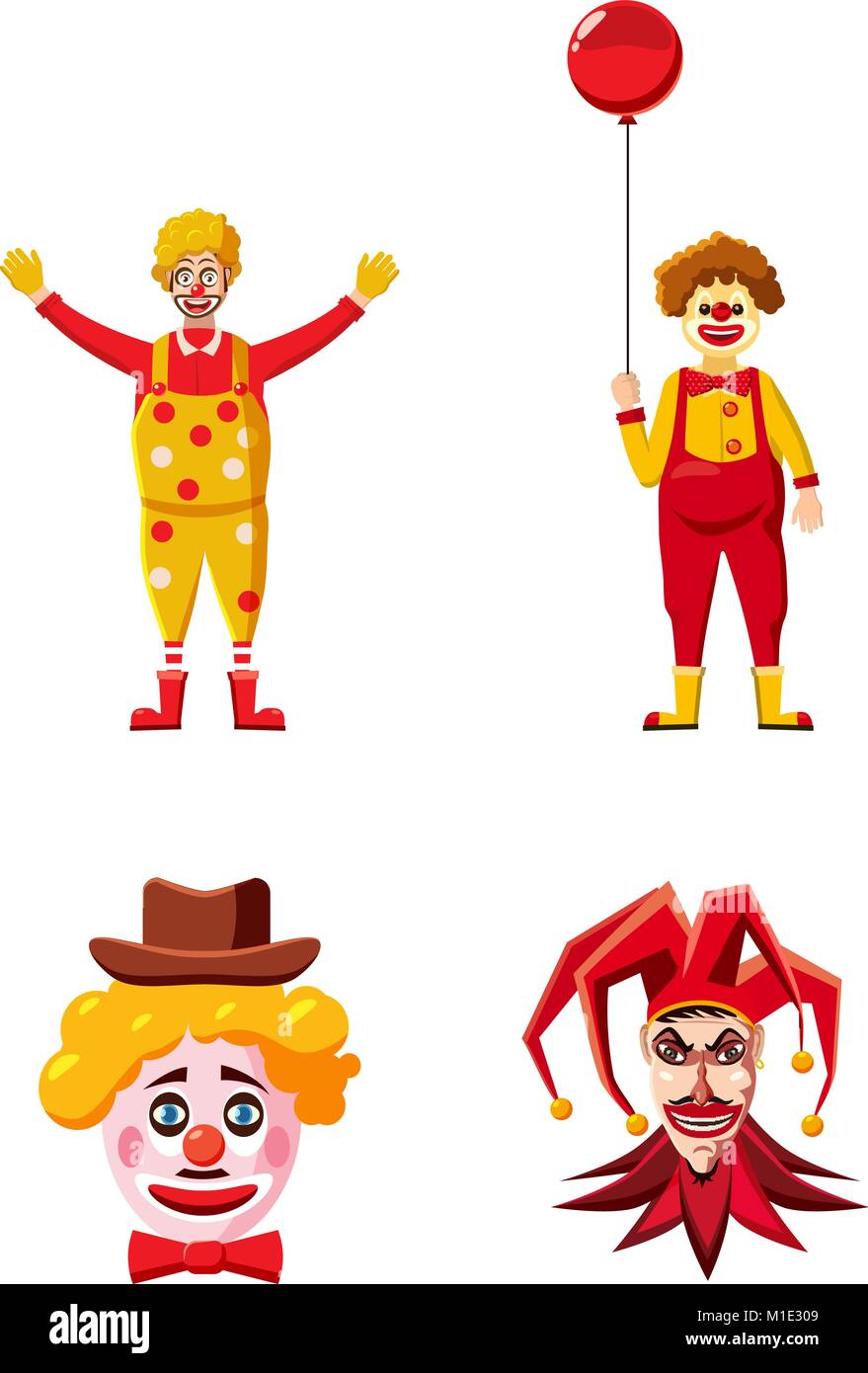 Clown icon set, cartoon style Stock Vector