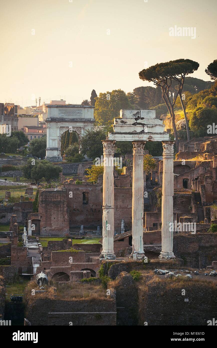 Columns. Rome Forum with ruins of historical buildings. Italy Stock ...