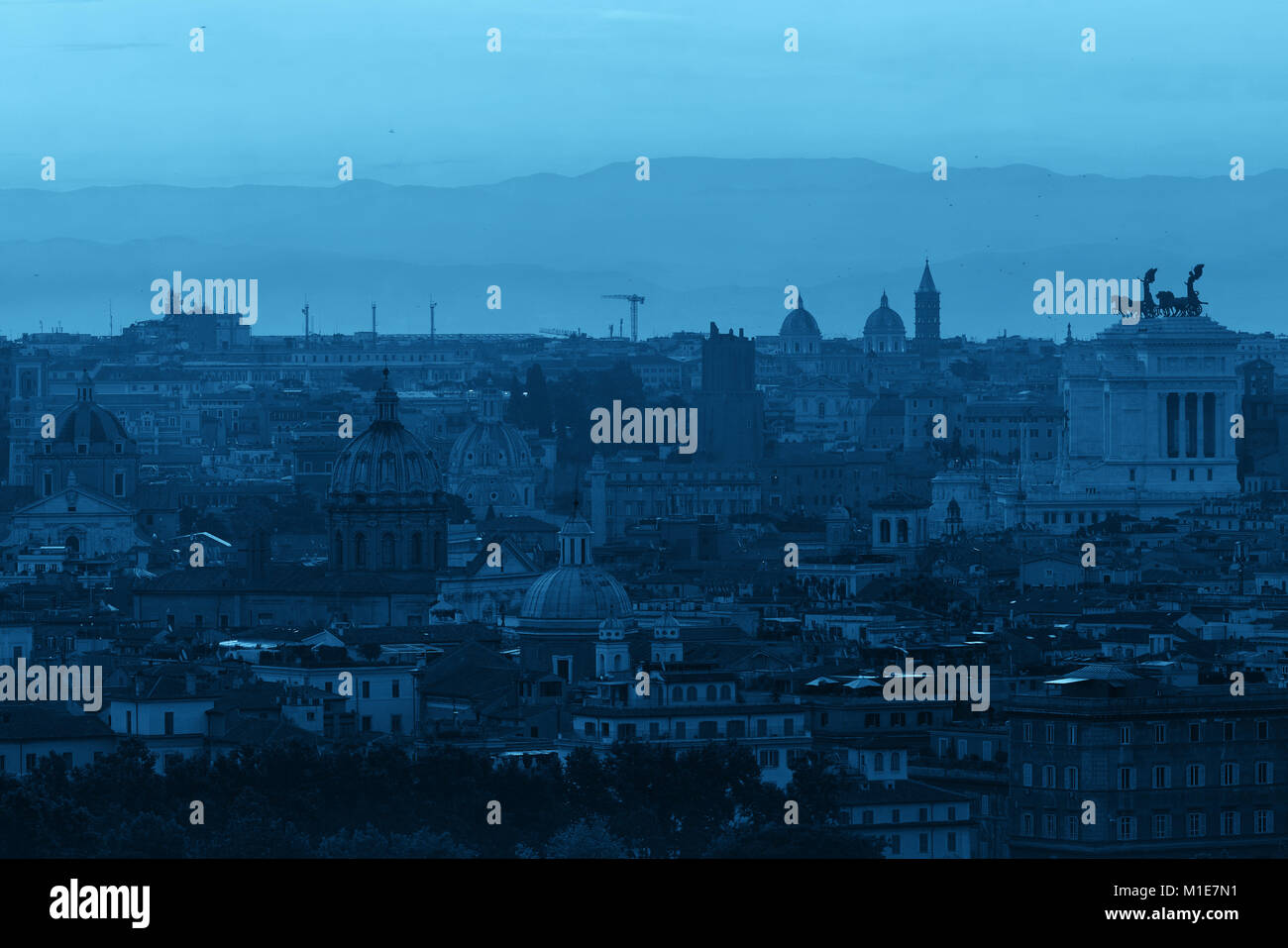 Rome rooftop view with ancient architecture in Italy in blue tone Stock ...