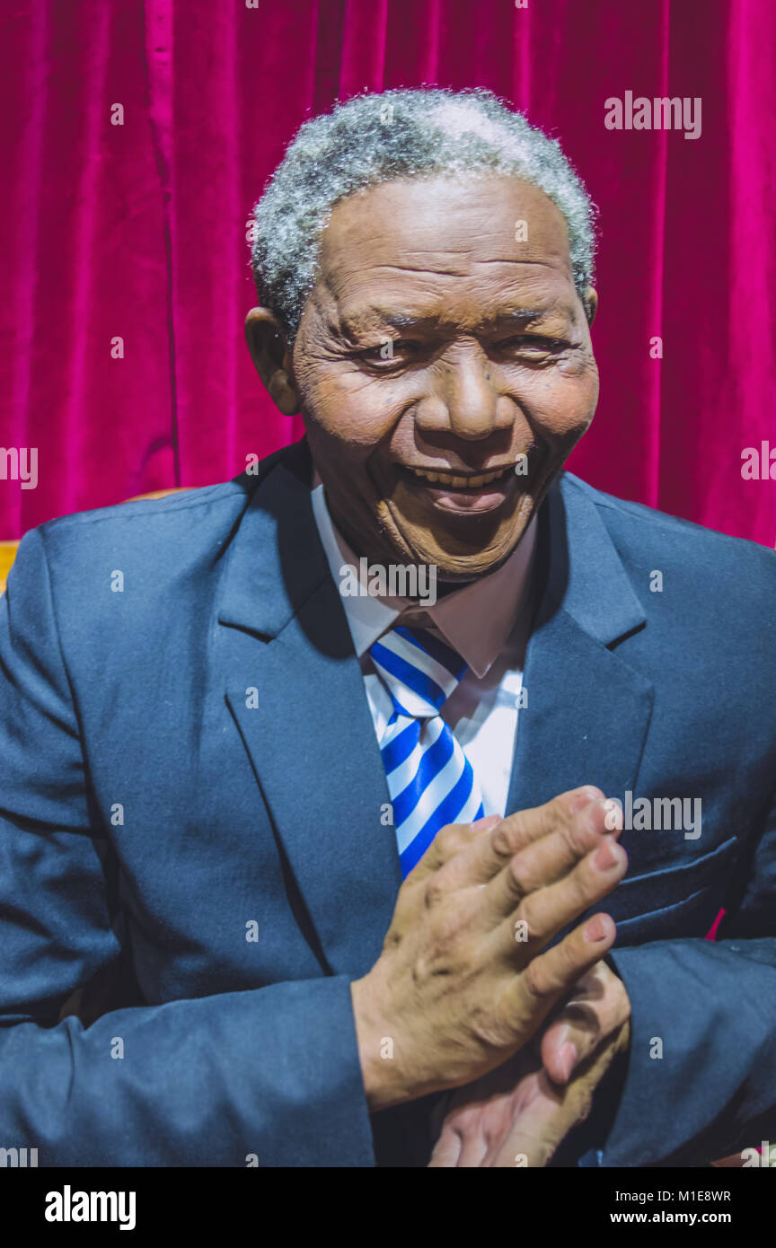 Wax statue of Nelson Mandela at the Krakow Wax Museum - Cracow, Poland. Stock Photo