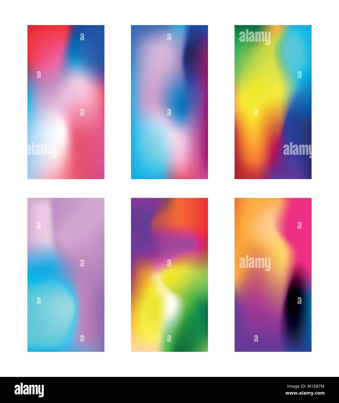 Set of modern colored wallpapers. Elegant Blurred phone background with gradient mesh. Deep Multicolor wallpaper for smartphone. Vector illustration Stock Vector