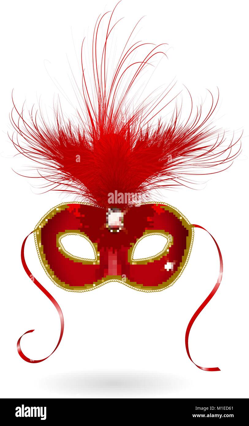 red carnival mask with feathers Stock Vector