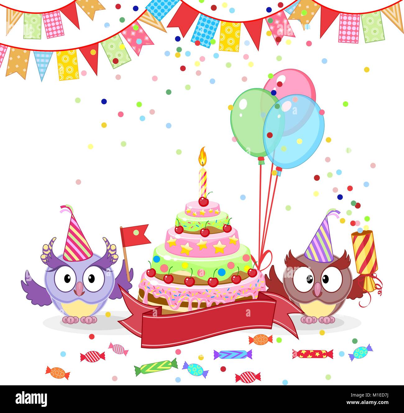 owls greeting card with cake Stock Vector Image & Art - Alamy