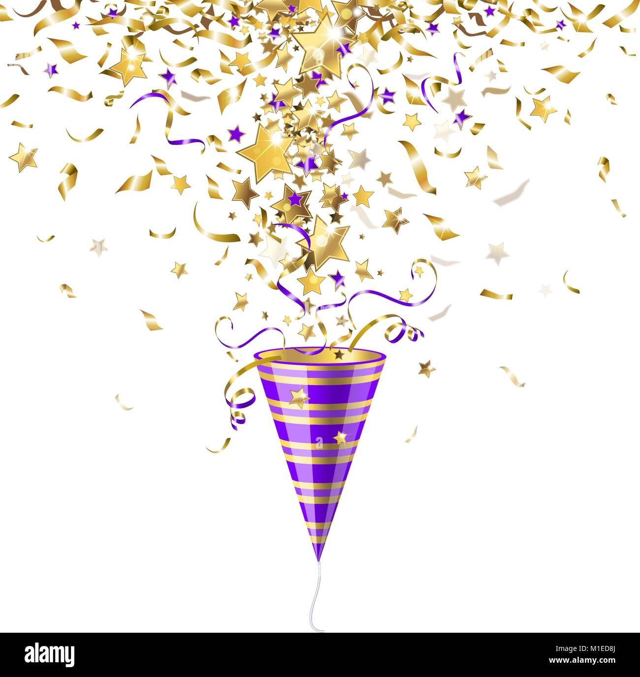 Party Poppers With Gold Confetti On A White Background Stock