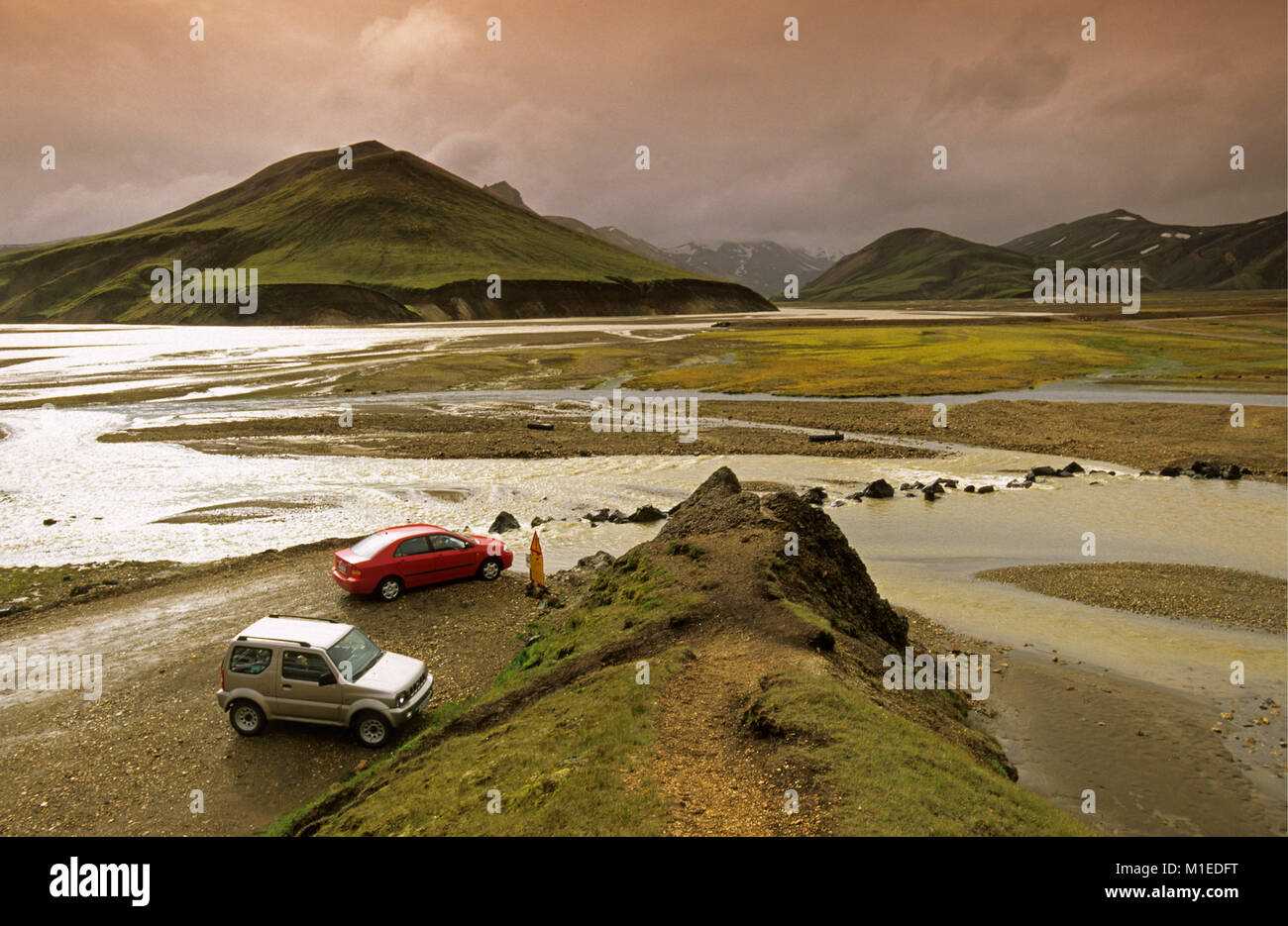 Iceland. Landmannalaugar National Park. Not possible to pass for car. Stock Photo