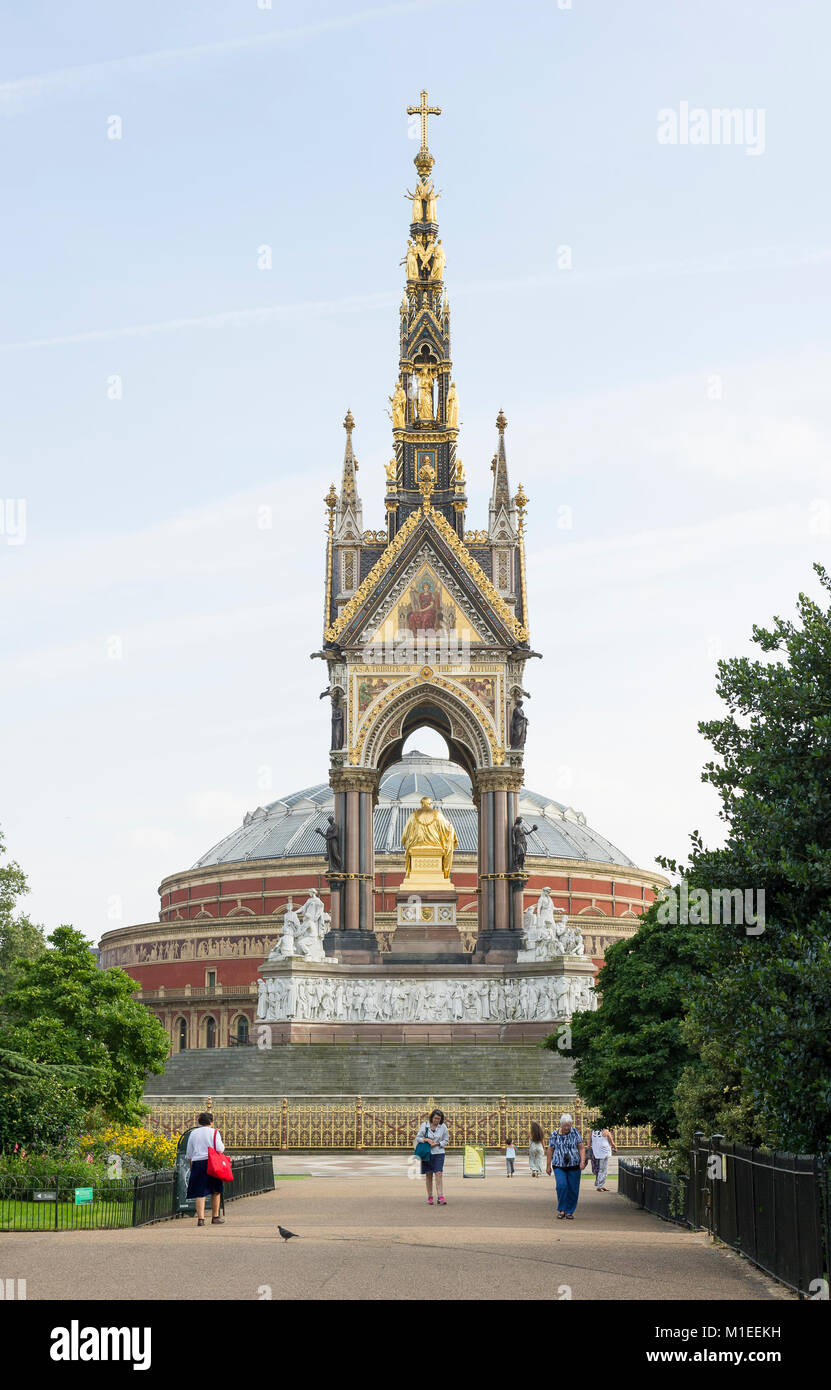 The Albert memorial is situated in Kensington Gardens adjacent to the Royal Albert Hall in Kensington, London Stock Photo
