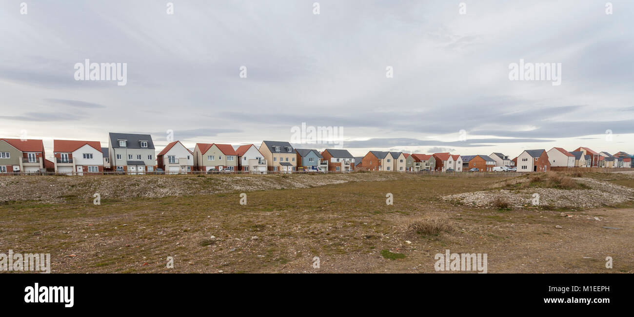 Newly built houses at Marine Point near to beach at Hartlepool,England,UK Stock Photo