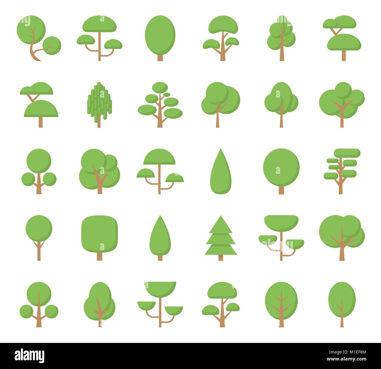 Set Flat Trees in a Flat Design. Isolated on White Background. Vector ...