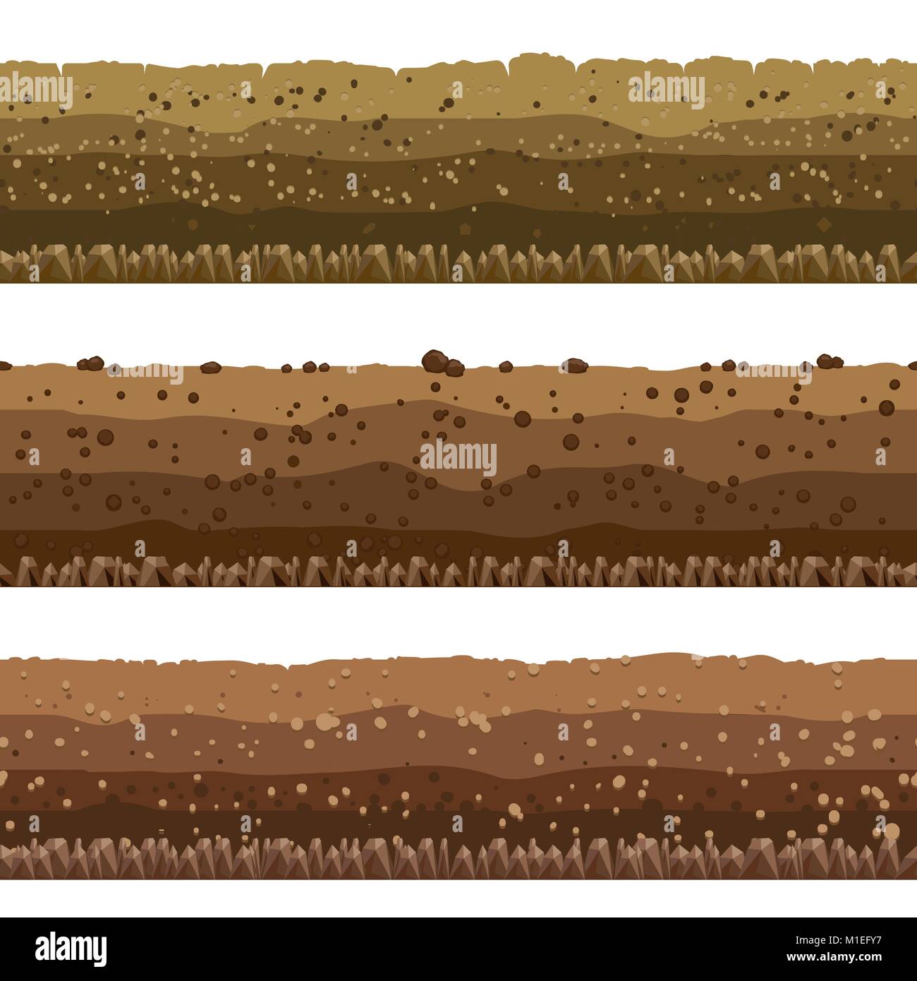 Soil layers. Seamless underground earth surface, dirts layers or layered clay with rocks vector illustration Stock Vector