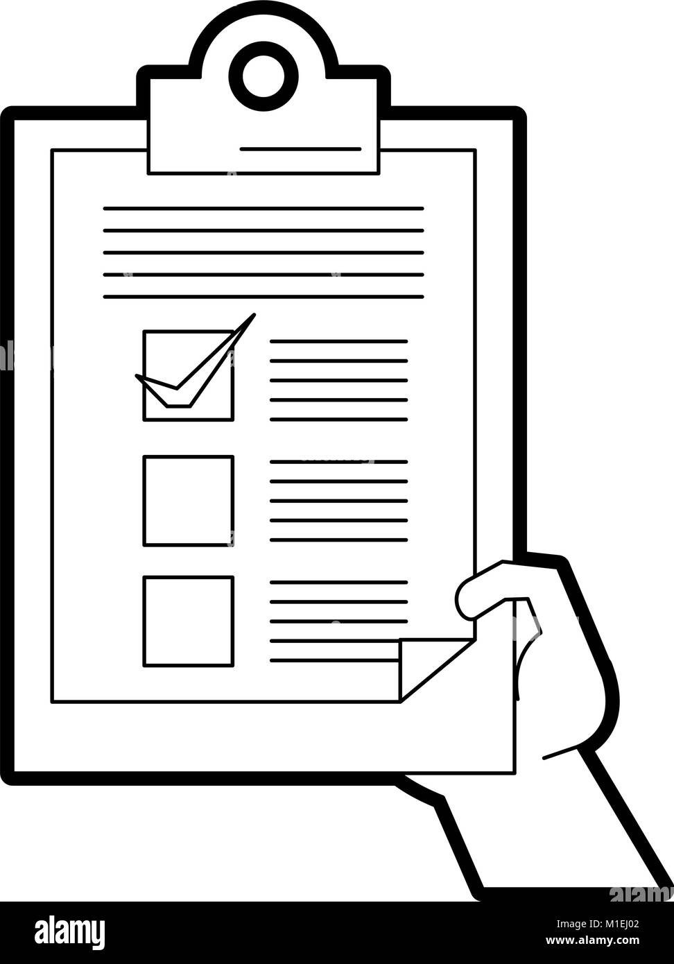 Businessman hand check the checklist Black and White Stock Photos ...