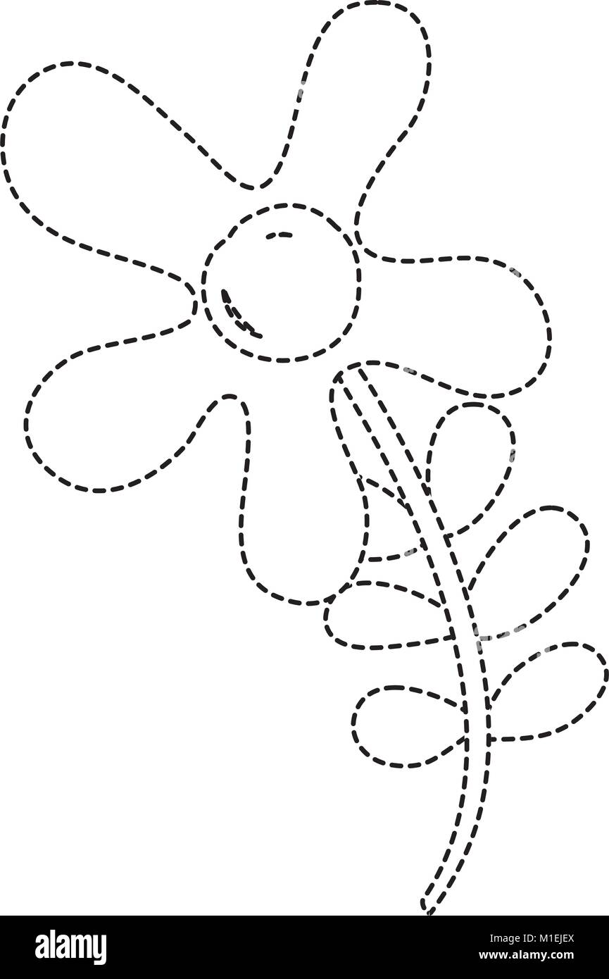 dotted shape beautiful flowers with petals and leaves design vector illustration Stock Vector