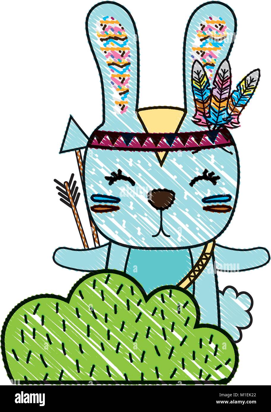 grated ethnic rabbit animal in back of bushes plant vector illustration ...