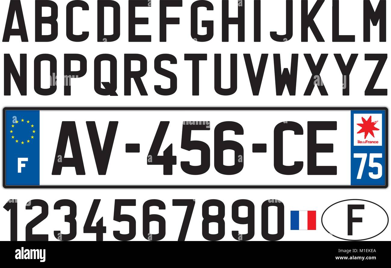 France car plate, letters, numbers and symbols Stock Vector