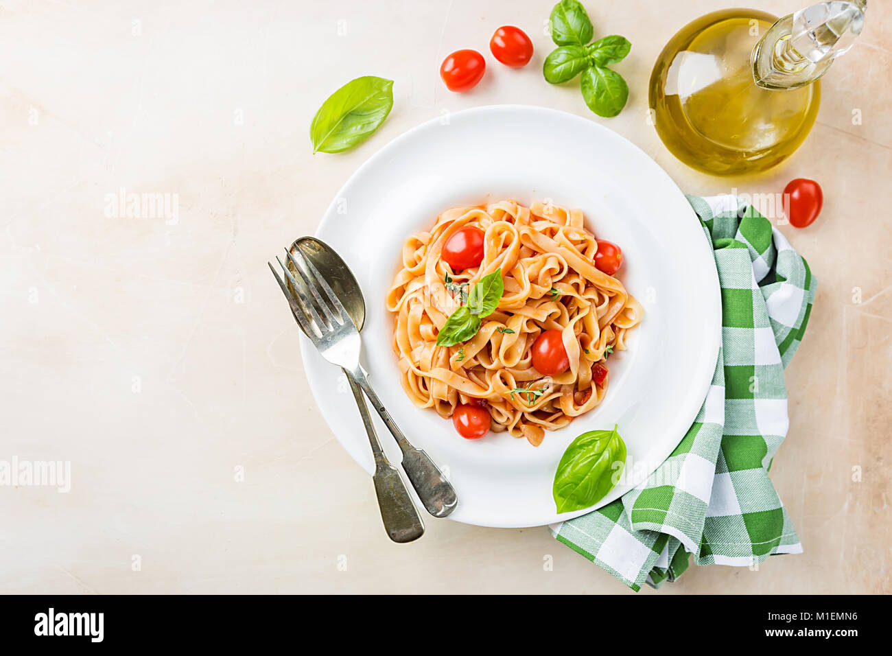 Pasta Fettuccine with tomato sauce Stock Photo - Alamy