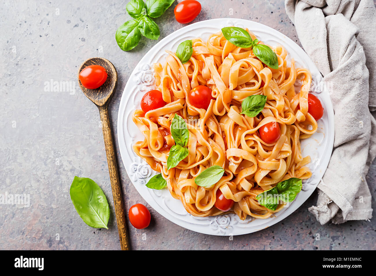 Pasta Fettuccine with tomato sauce Stock Photo - Alamy