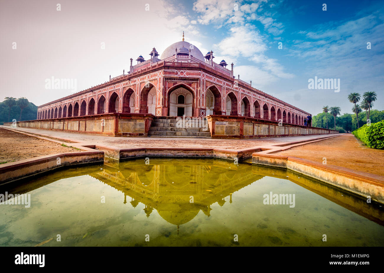 Walking around Humayun's tomb early morning in Delhi India to avoid large crowd it attracts due to its impressive architecture Stock Photo