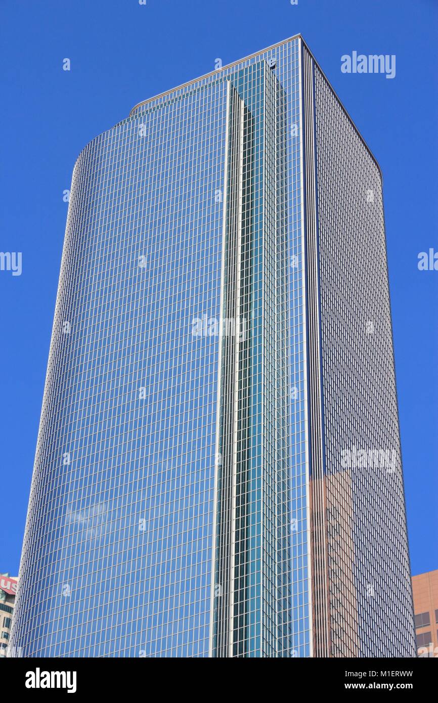 LOS ANGELES, USA - APRIL 5, 2014: Two California Plaza skyscraper in Los Angeles. The building is 229 m tall and is the 3rd tallest building in Califo Stock Photo