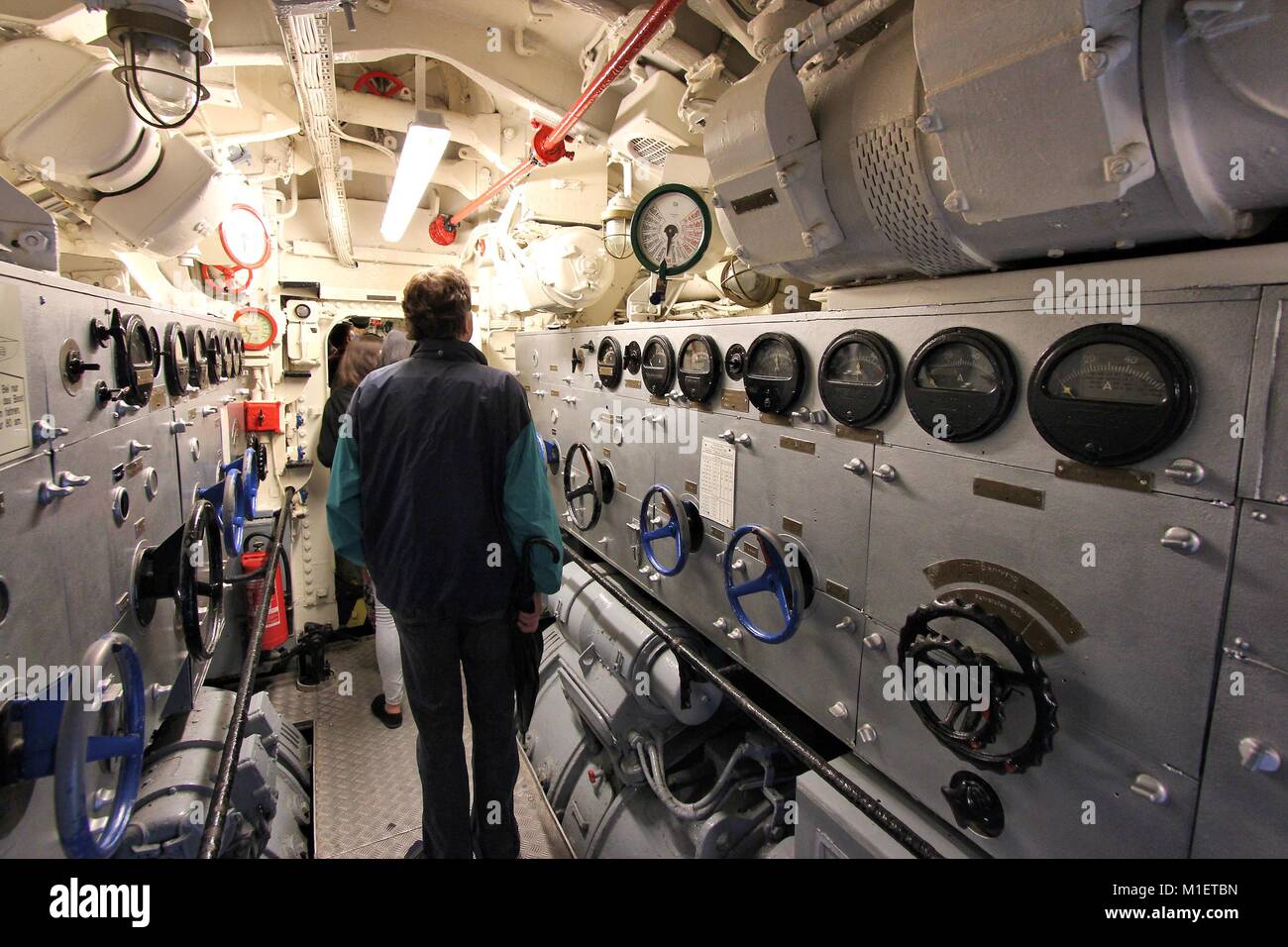 LABOE, GERMANY - AUGUST 30, 2014: People visit German submarine U-995 (museum ship) in Laboe. It is the only surviving Type VII submarine in the world Stock Photo