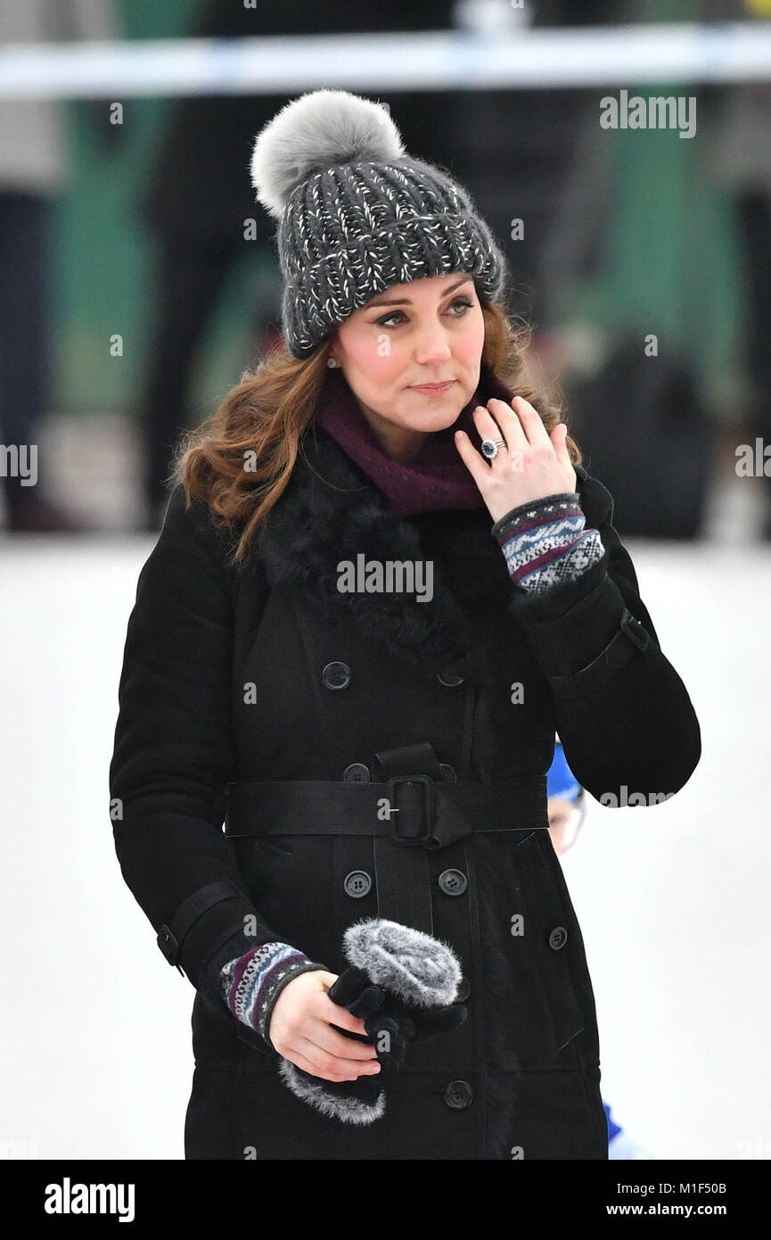 The Duchess of Cambridge at Vasaparken in Stockholm on the first day of their visit to Sweden. Stock Photo
