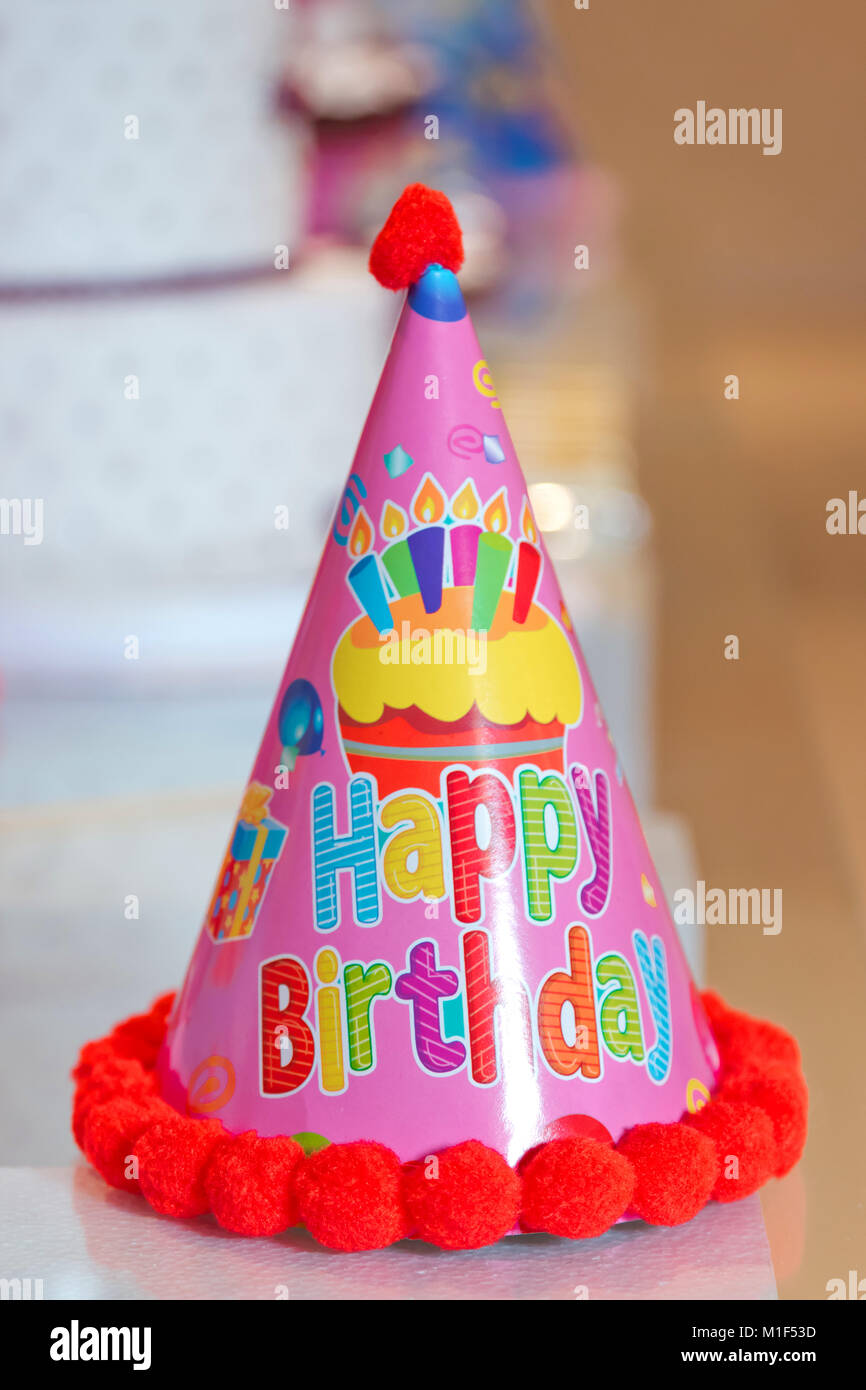 Colorful Birthday party pink caps for Party Stock Photo - Alamy