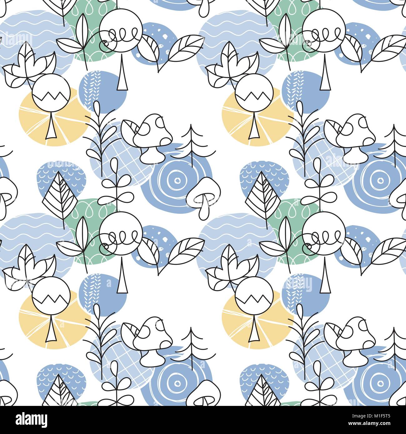 Seamless pattern in scandinavian style with cute tree and leaves ...