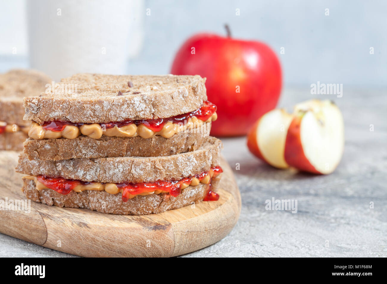 Peanut butter and strawberry jelly sandwich Stock Photo Alamy