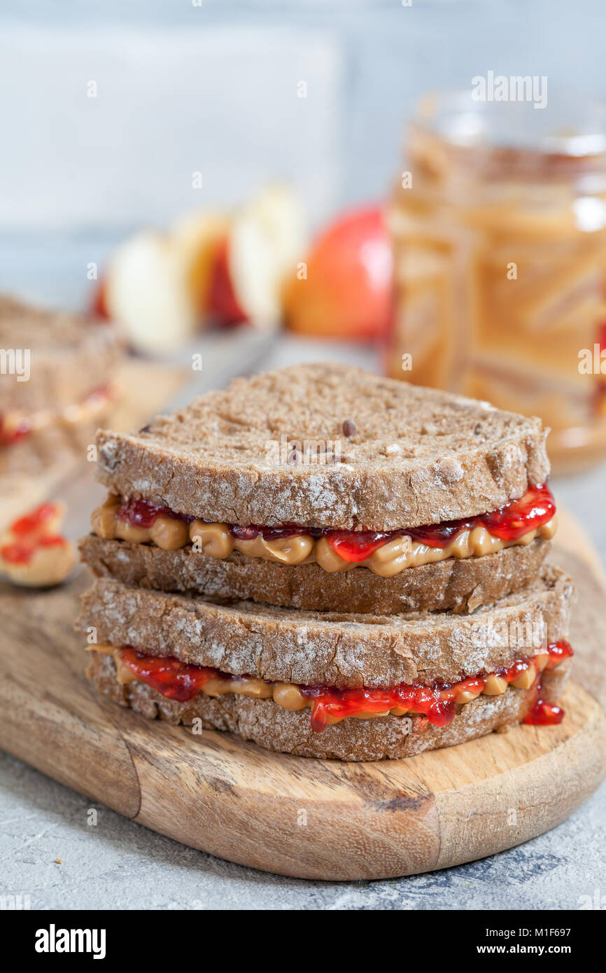 Peanut butter and strawberry jelly sandwich Stock Photo Alamy