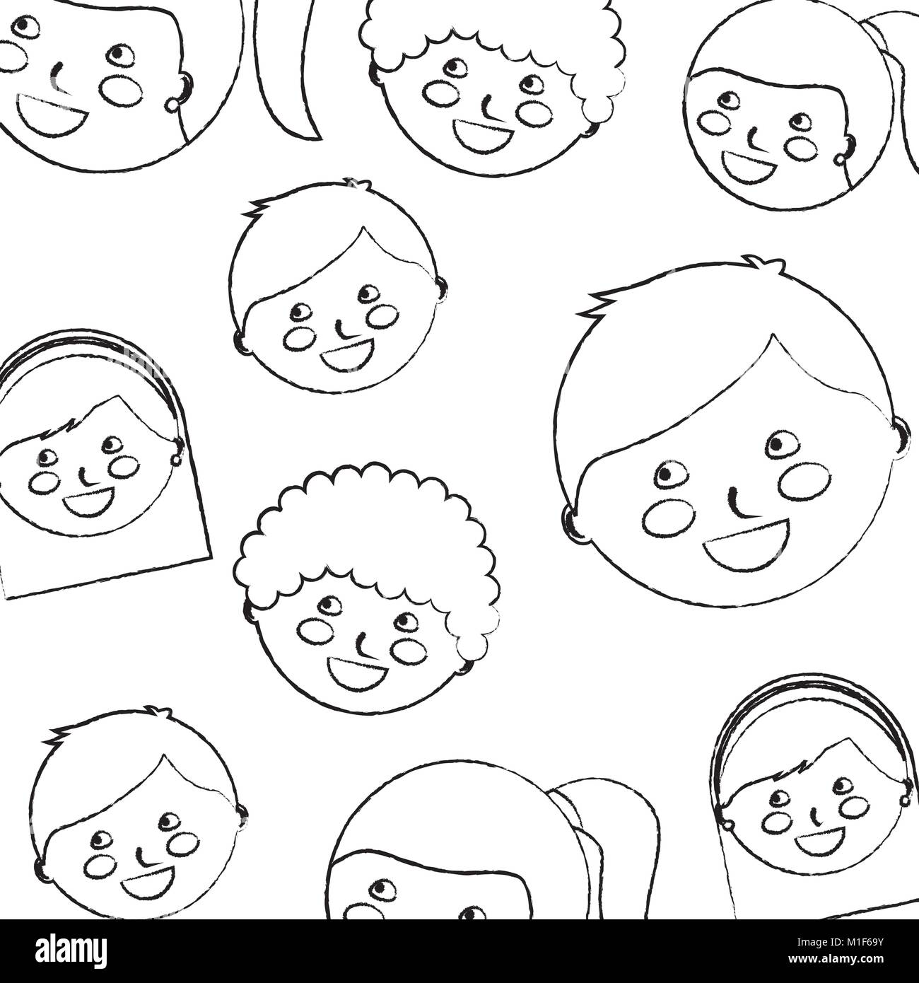 Cute Faces Boy And Girl Smiling Seamless Pattern Stock Vector Image Art Alamy