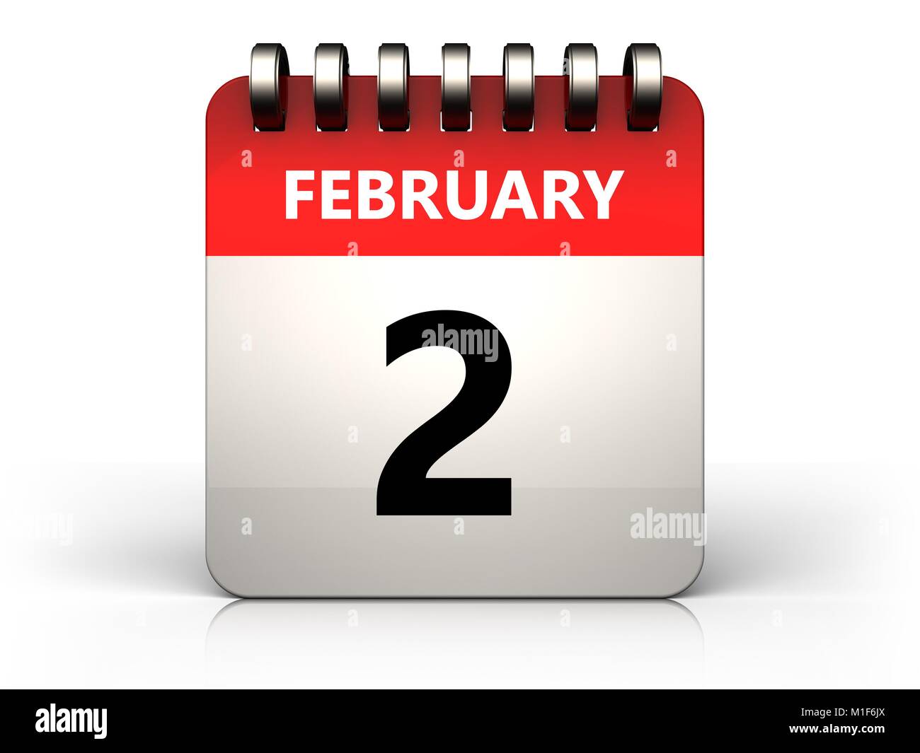 3d illustration of 2 february calendar over white background Stock ...