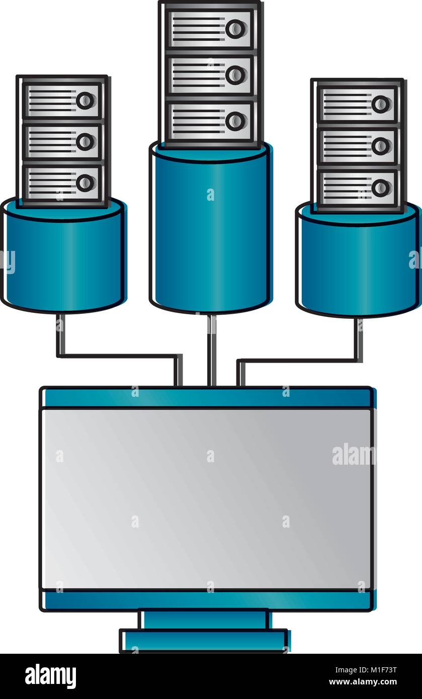 monitor computer database storage technology Stock Vector