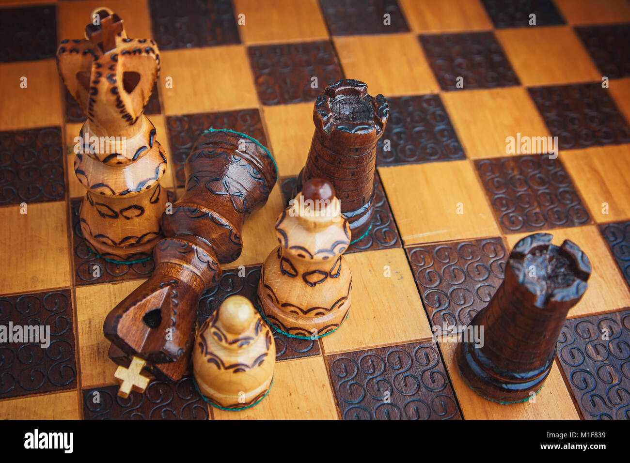 Tradition wooden chess figures Stock Photo