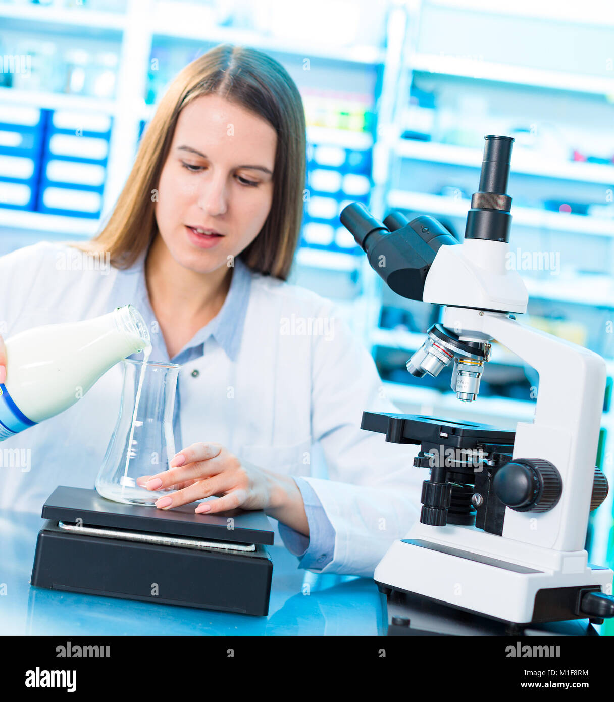 Quality control for processed foods. Dairy product research Stock Photo