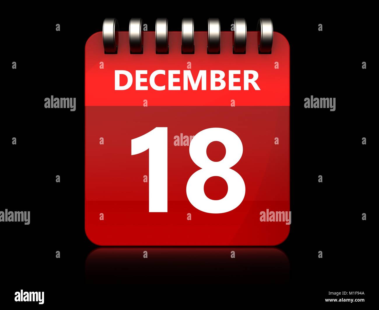 3d illustration of december 18 calendar over black background Stock
