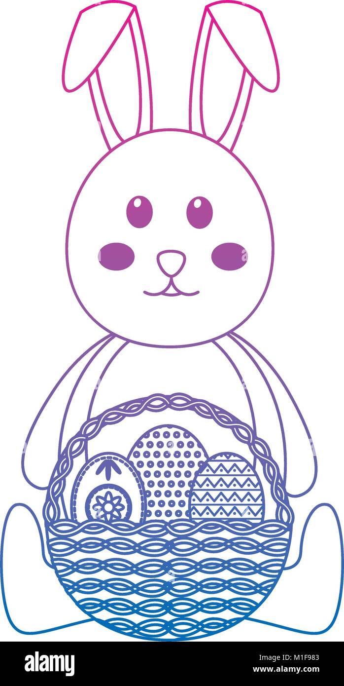 cute rabbit sitting with basket and easter eggs Stock Vector Image ...
