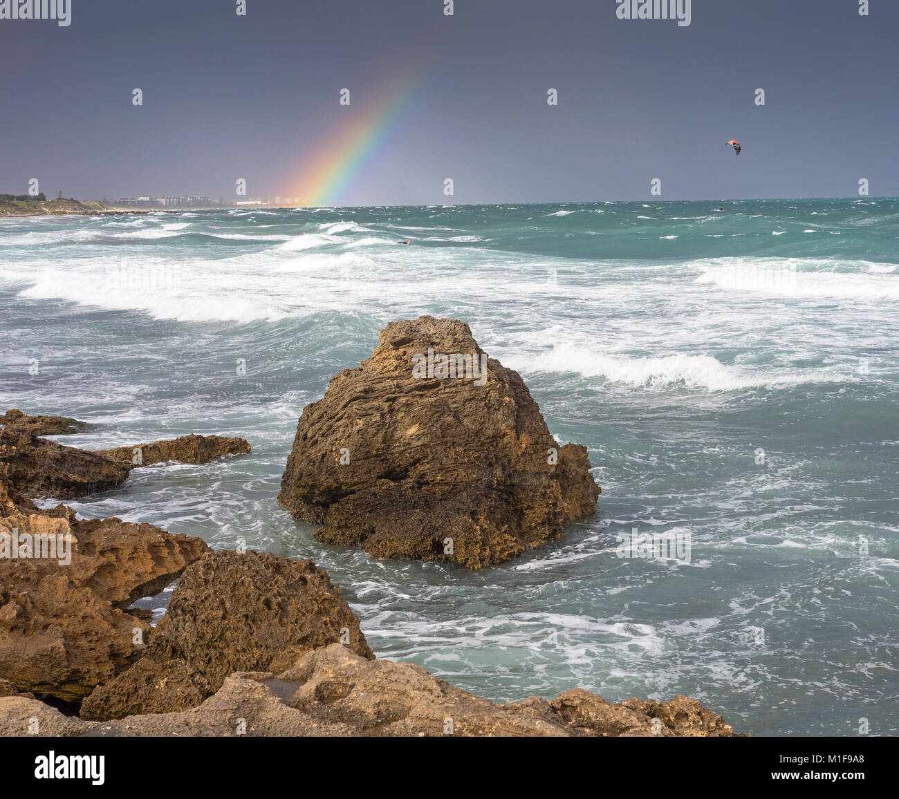 Stormy Weather And A Rainbow At Cottesloe Beach In Perth Western Australia Stock Photo Alamy