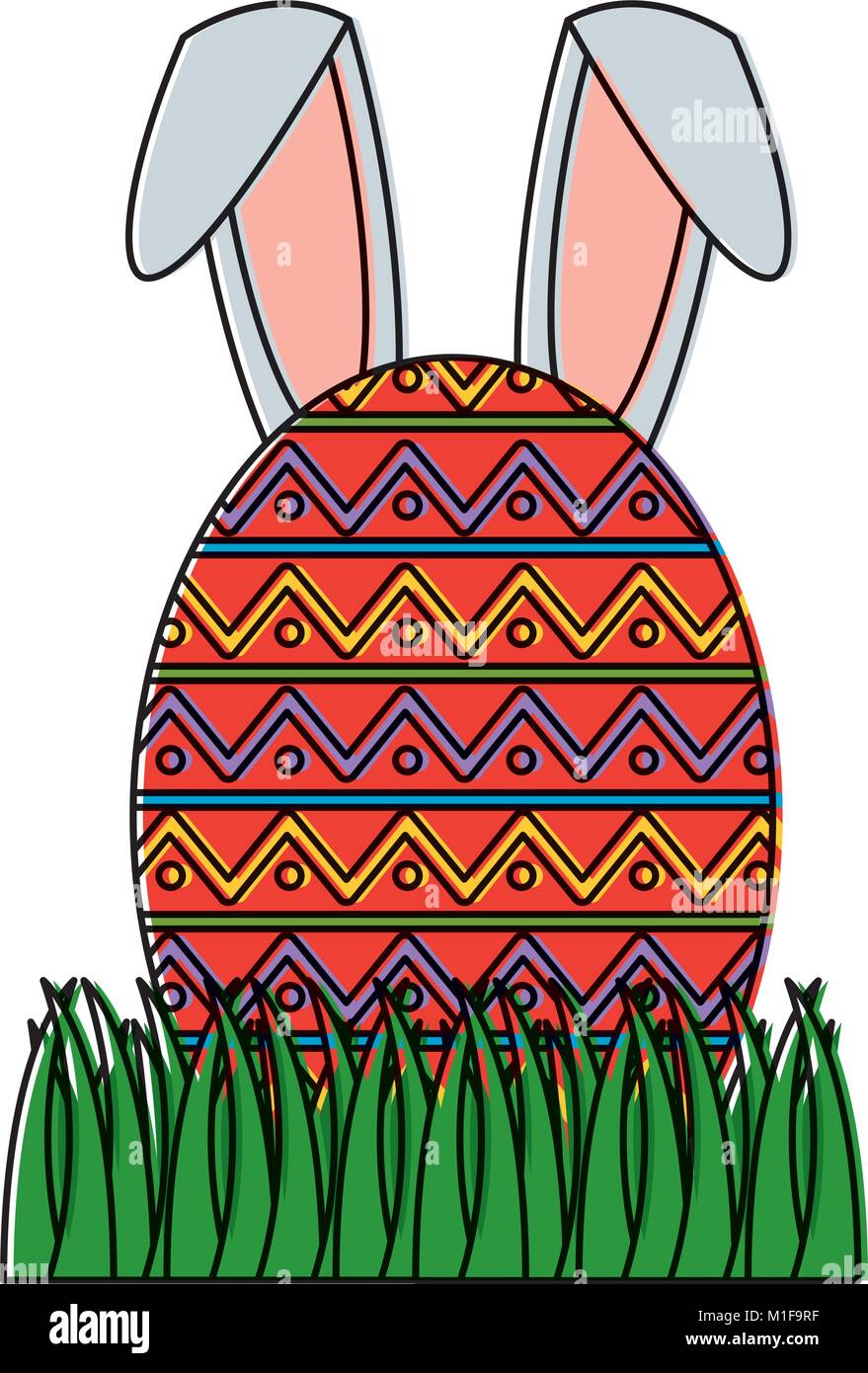 decorated egg easter with ears bunny on grass Stock Vector Image & Art ...