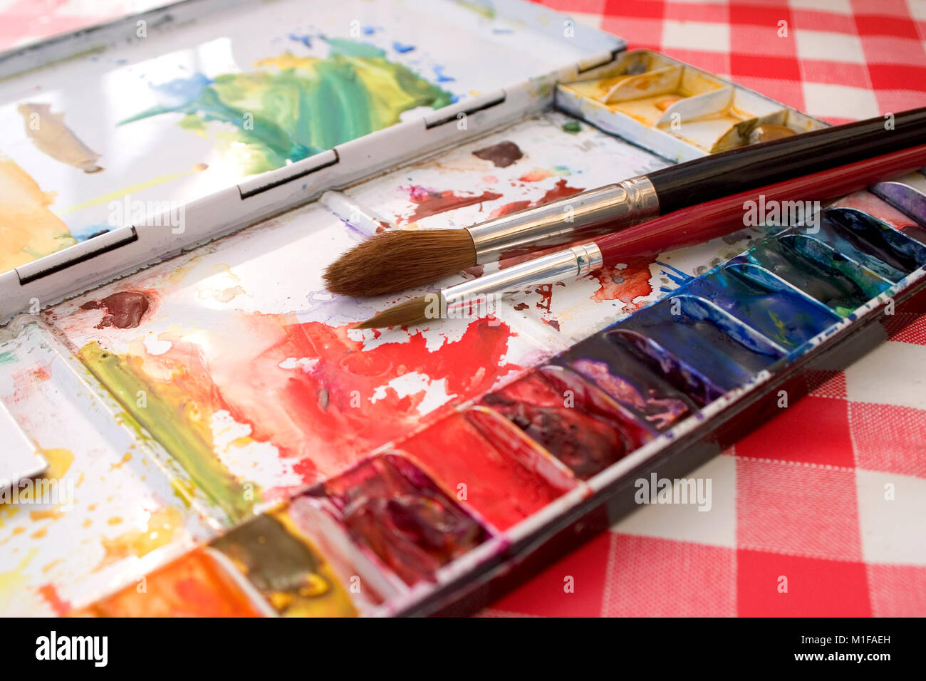 Artists watercolour paint palette close up Stock Photo Alamy