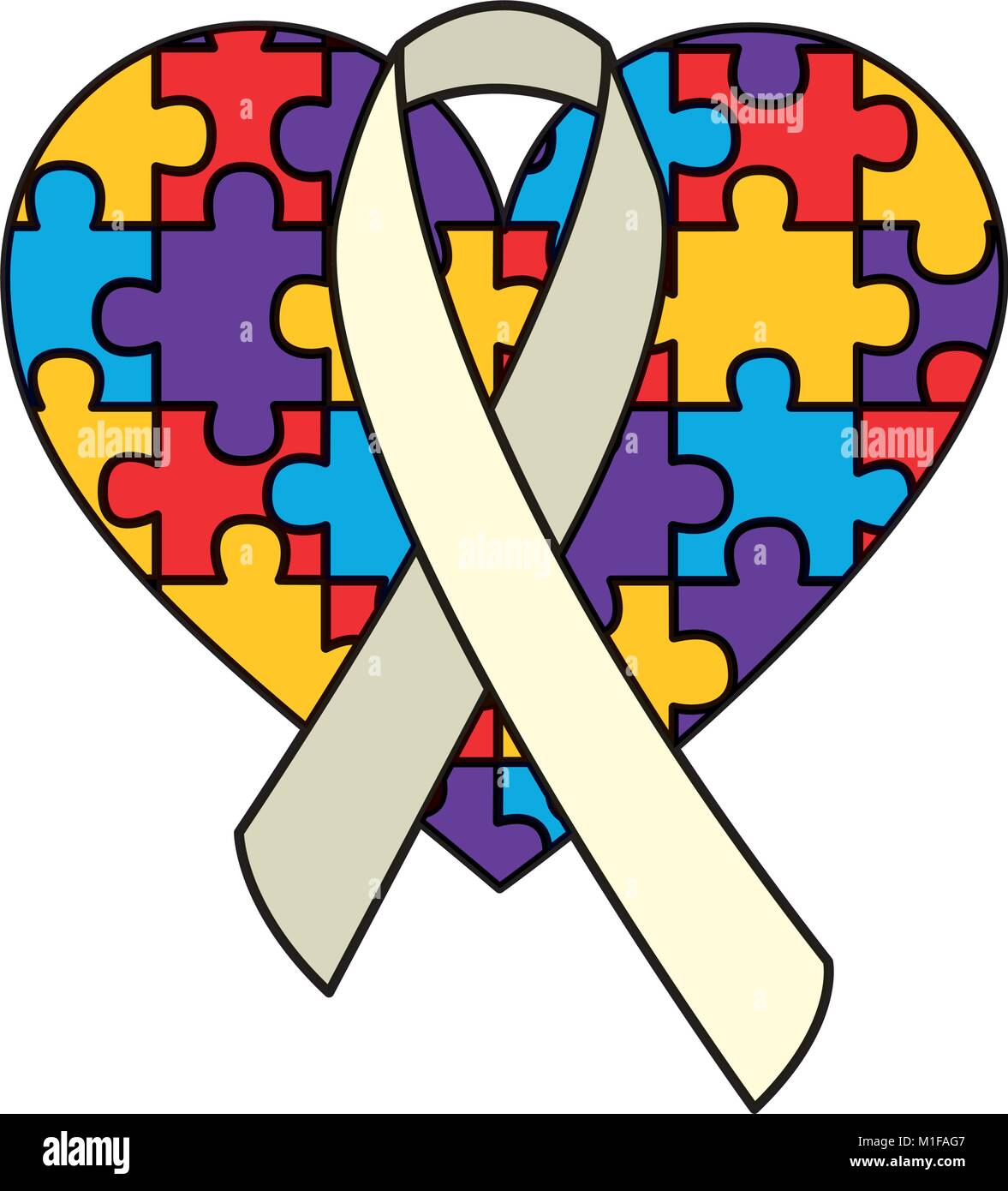 Puzzle Heart Ribbon Autism Awareness Stock Vector Image Art Alamy