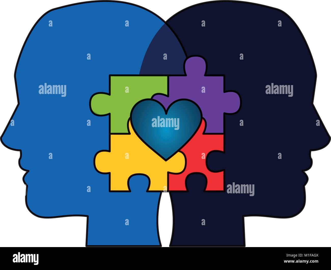 autism awareness day profile heads with puzzle heart Stock Vector Image ...