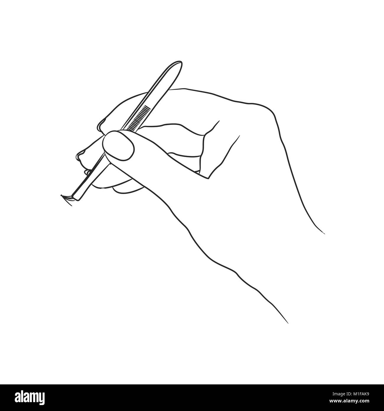 A female hand holds tweezers with an artificial eyelash. Vector illustration Stock Photo